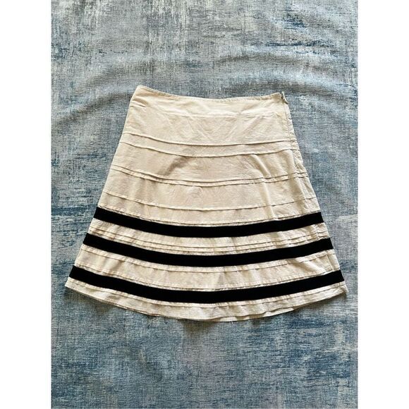 Ann Taylor Loft Beige Black Stripe A Line Skirt Size 2 - Picture 2 of 7